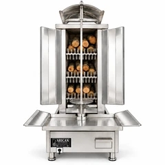 Máquina de döner a leña y carbón · 3 niveles de combustible · Acero inoxidable