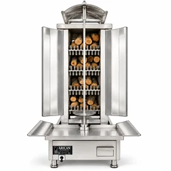 Máquina de döner a leña y carbón · 4 niveles de combustible · Acero inoxidable