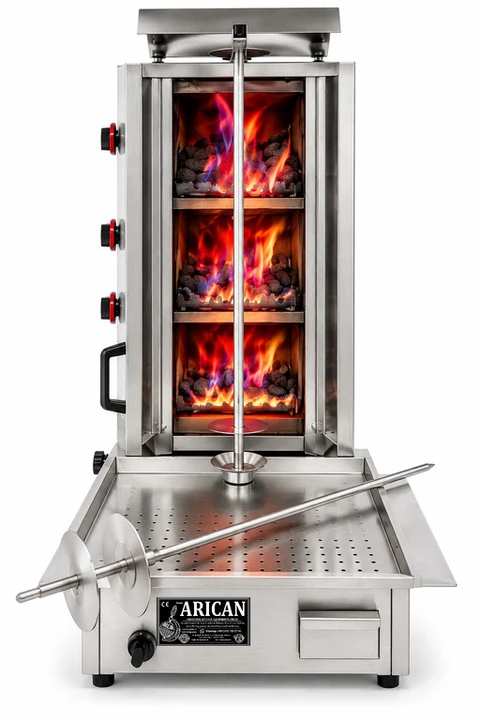 Gas & lava rock doner machine · 3 burners · Stainless steel