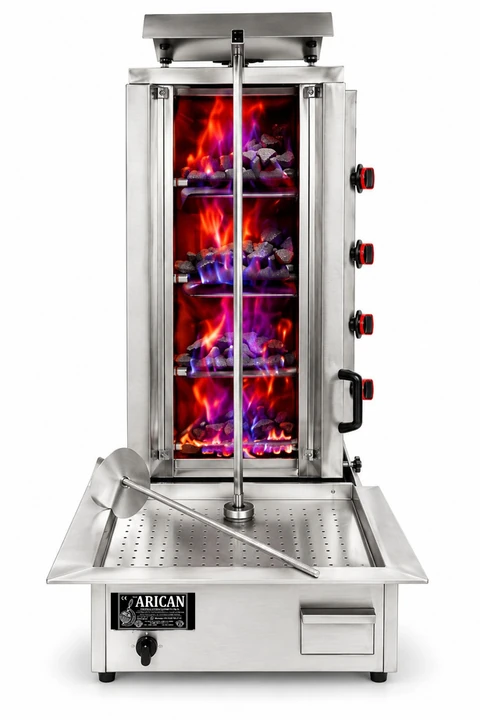 Gas & lava rock doner machine · 4 burners · Stainless steel