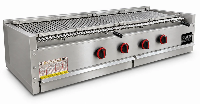 Gas-Lavasteingrill als Tischgerät aus Edelstahl · 150 cm