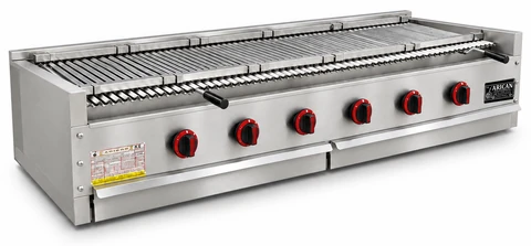 Stainless steel countertop gas and lava stone grill · 200 cm