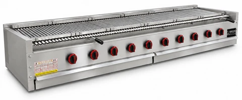 Stainless steel countertop gas and lava stone grill · 300 cm