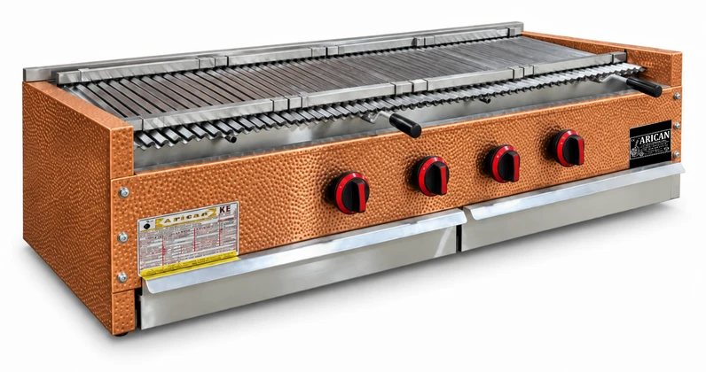 Gas-Lavasteingrill als Tischgerät mit Kupferverkleidung · 150 cm