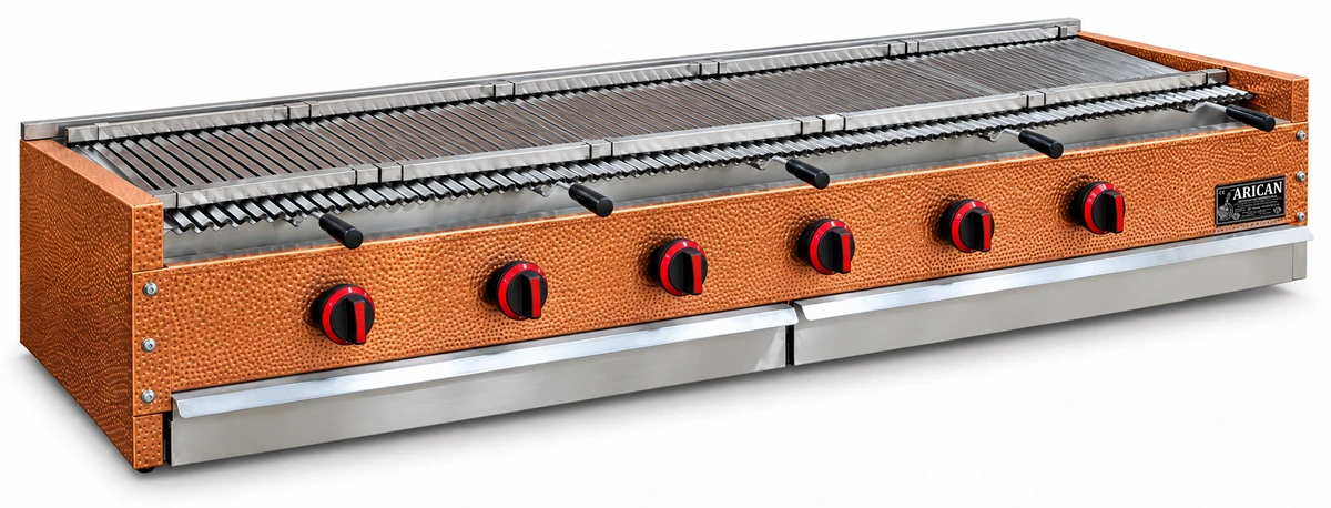 Gas-Lavasteingrill als Tischgerät mit Kupferverkleidung · 200 cm