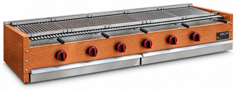 Copper-clad countertop gas and lava stone grill · 200 cm