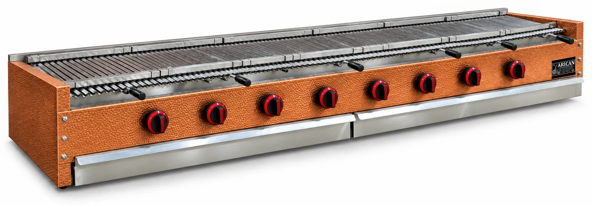 Gas-Lavasteingrill als Tischgerät mit Kupferverkleidung · 250 cm