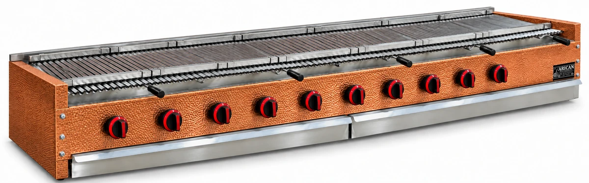 Gas-Lavasteingrill als Tischgerät mit Kupferverkleidung · 300 cm