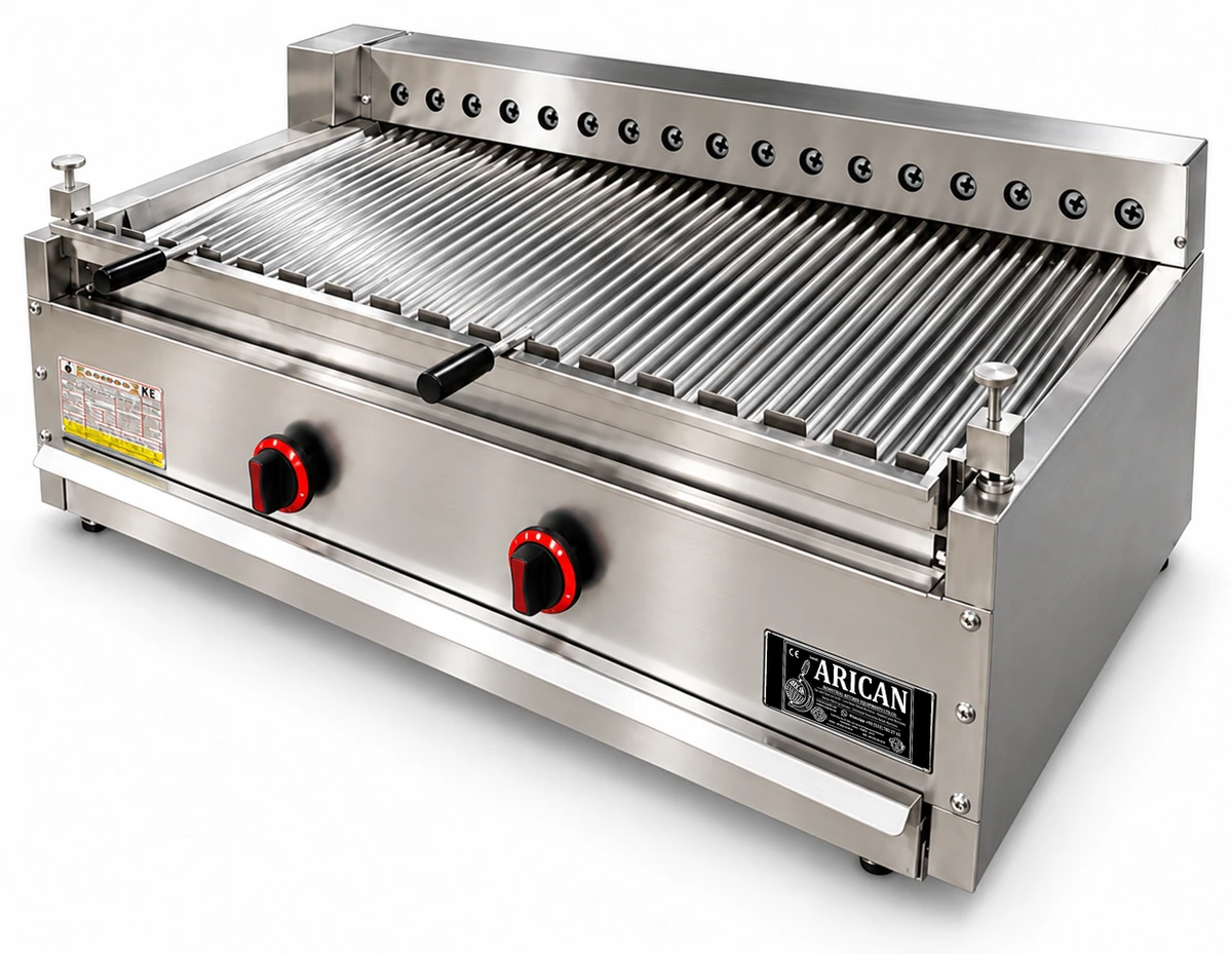 Gas-Lavasteingrill mit automatischem Spießantrieb · 80 cm