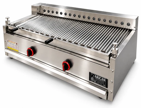 Automatic rotating skewer gas and lava stone grill · 100 cm