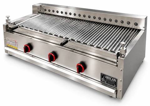 Automatic rotating skewer gas and lava stone grill · 125 cm