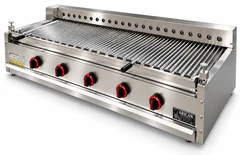Parrilla de gas con piedra volcánica y giro automático de brochetas · 175 cm