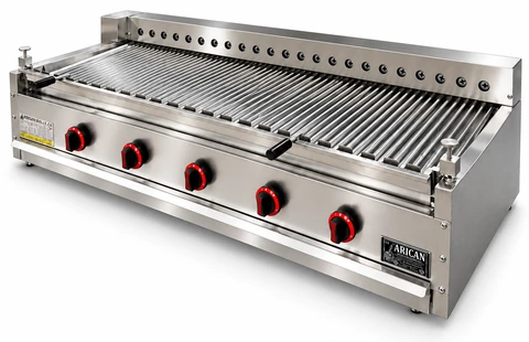 Automatic rotating skewer gas and lava stone grill · 175 cm