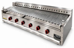 Parrilla de gas con piedra volcánica y giro automático de brochetas · 200 cm