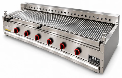 Automatic rotating skewer gas and lava stone grill · 200 cm