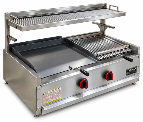 Gas and lava stone grill with warming rack · 80 cm