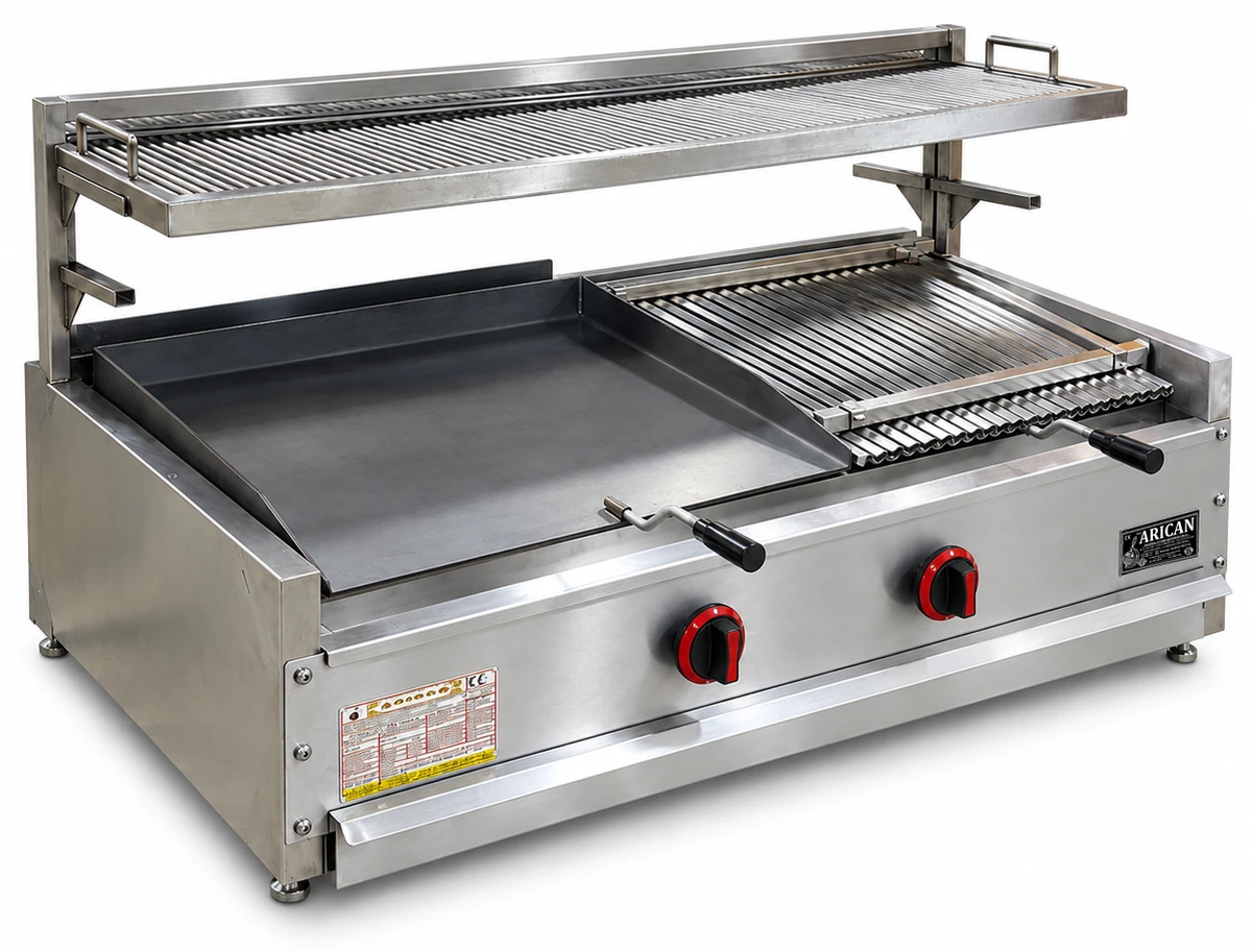 Gas-Lavasteingrill mit Warmhalterost · 100 cm
