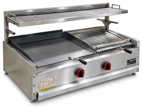 Gas and lava stone grill with warming rack · 100 cm