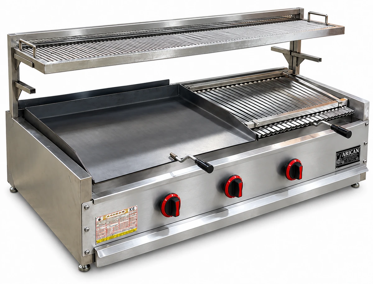 Gas-Lavasteingrill mit Warmhalterost · 125 cm