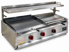 Parrilla de gas con piedra volcánica y rejilla para mantener el calor · 125 cm