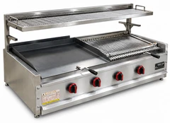 Parrilla de gas con piedra volcánica y rejilla para mantener el calor · 150 cm