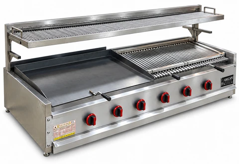 Gas and lava stone grill with warming rack · 200 cm