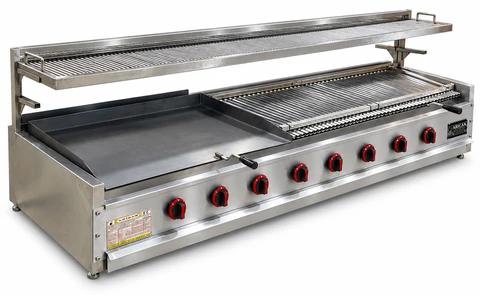 Gas and lava stone grill with warming rack · 250 cm