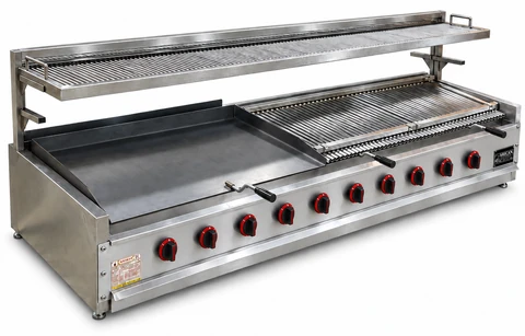 Gas and lava stone grill with warming rack · 300 cm