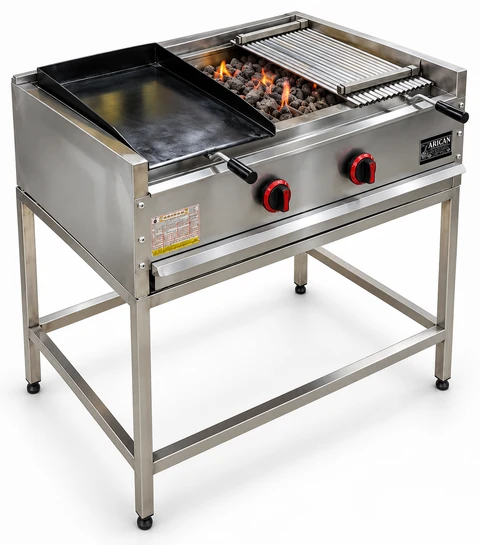 Gas and lava stone grill with open stand · 80 cm