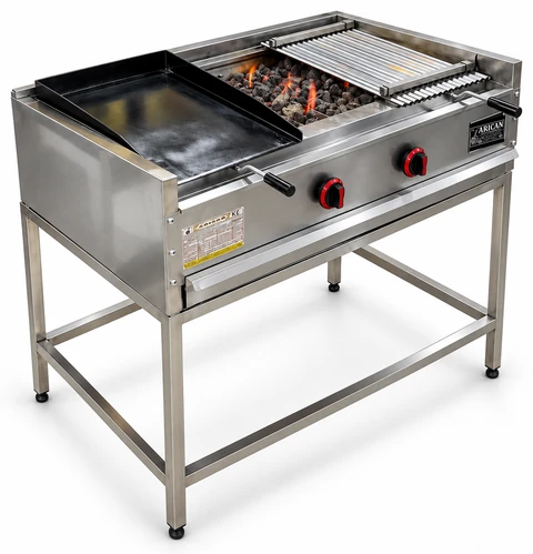 Gas and lava stone grill with open stand · 100 cm