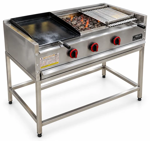 Gas and lava stone grill with open stand · 125 cm