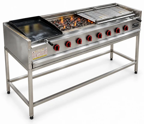 Gas and lava stone grill with open stand · 250 cm
