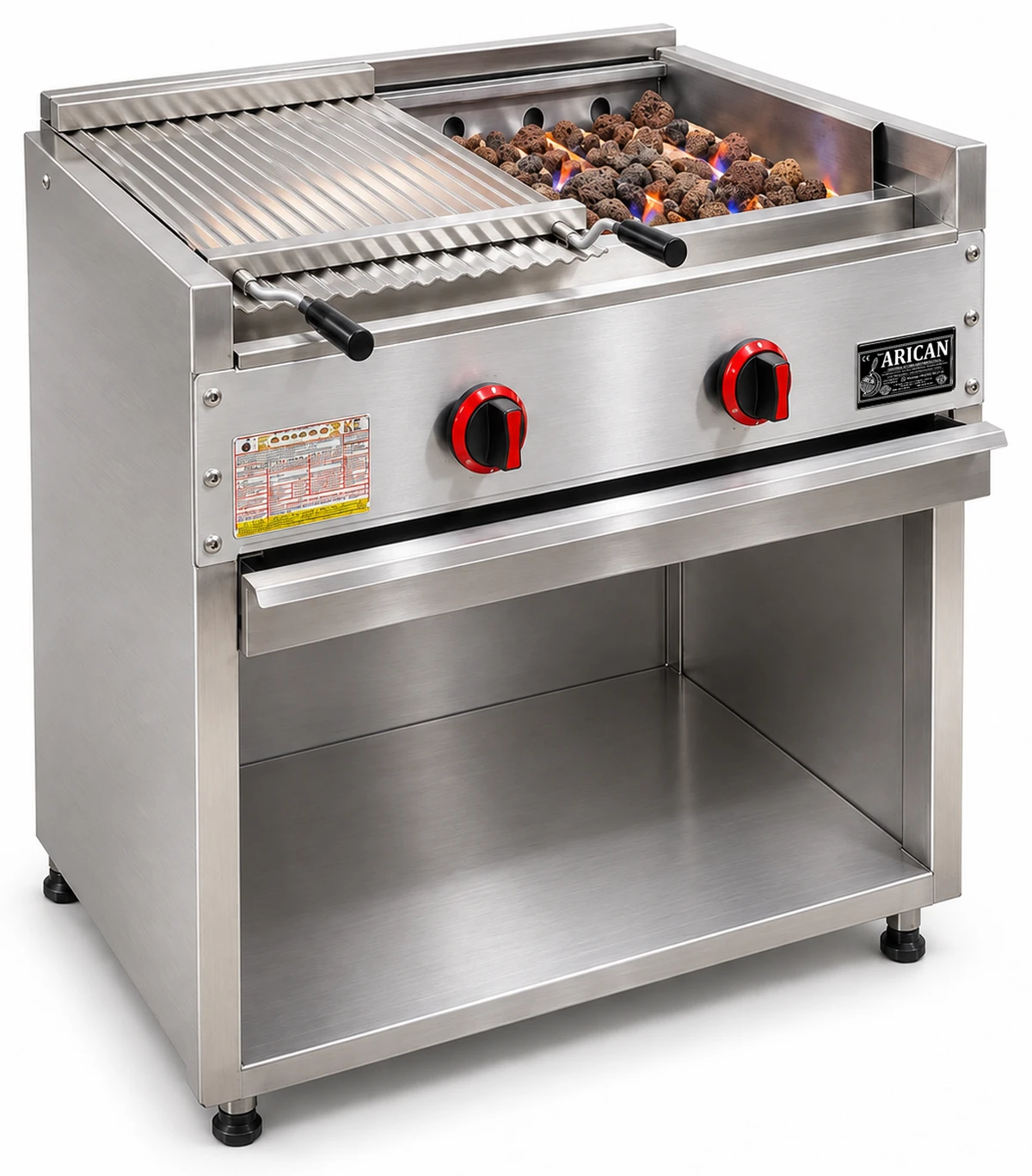 Gas-Lavasteingrill mit offenem Unterschrank · 80 cm
