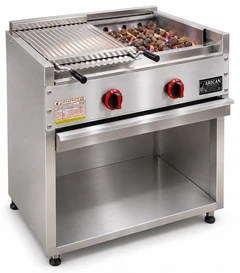 Parrilla de gas con piedra volcánica y mueble inferior abierto · 80 cm