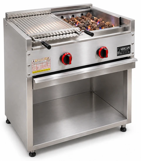 Gas and lava stone grill with open base cabinet · 80 cm