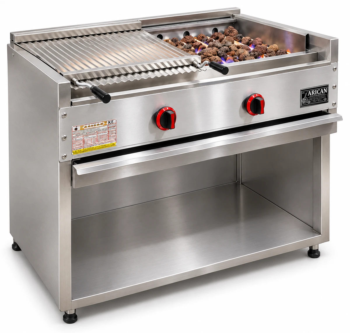 Gas-Lavasteingrill mit offenem Unterschrank · 100 cm
