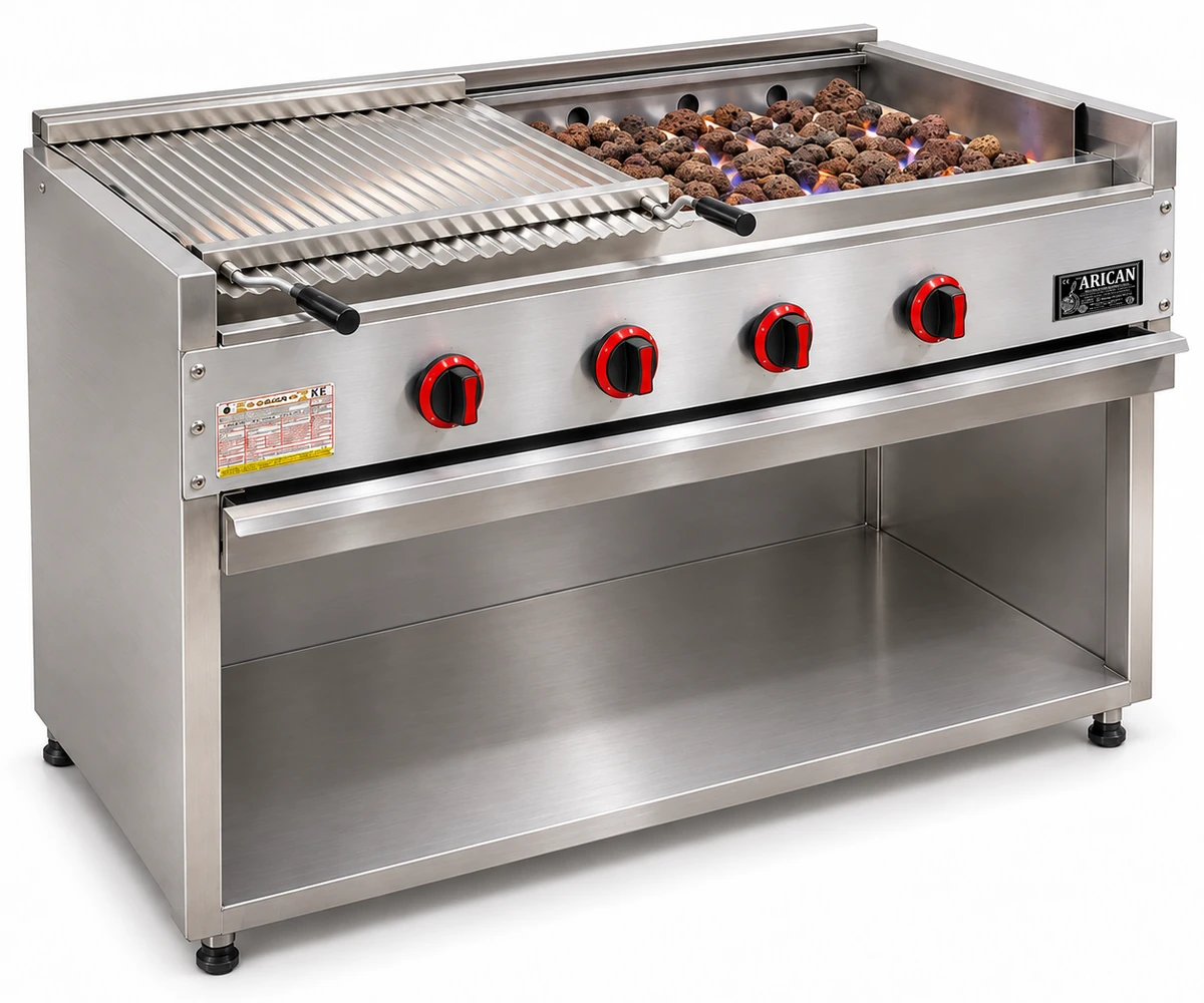 Gas-Lavasteingrill mit offenem Unterschrank · 150 cm