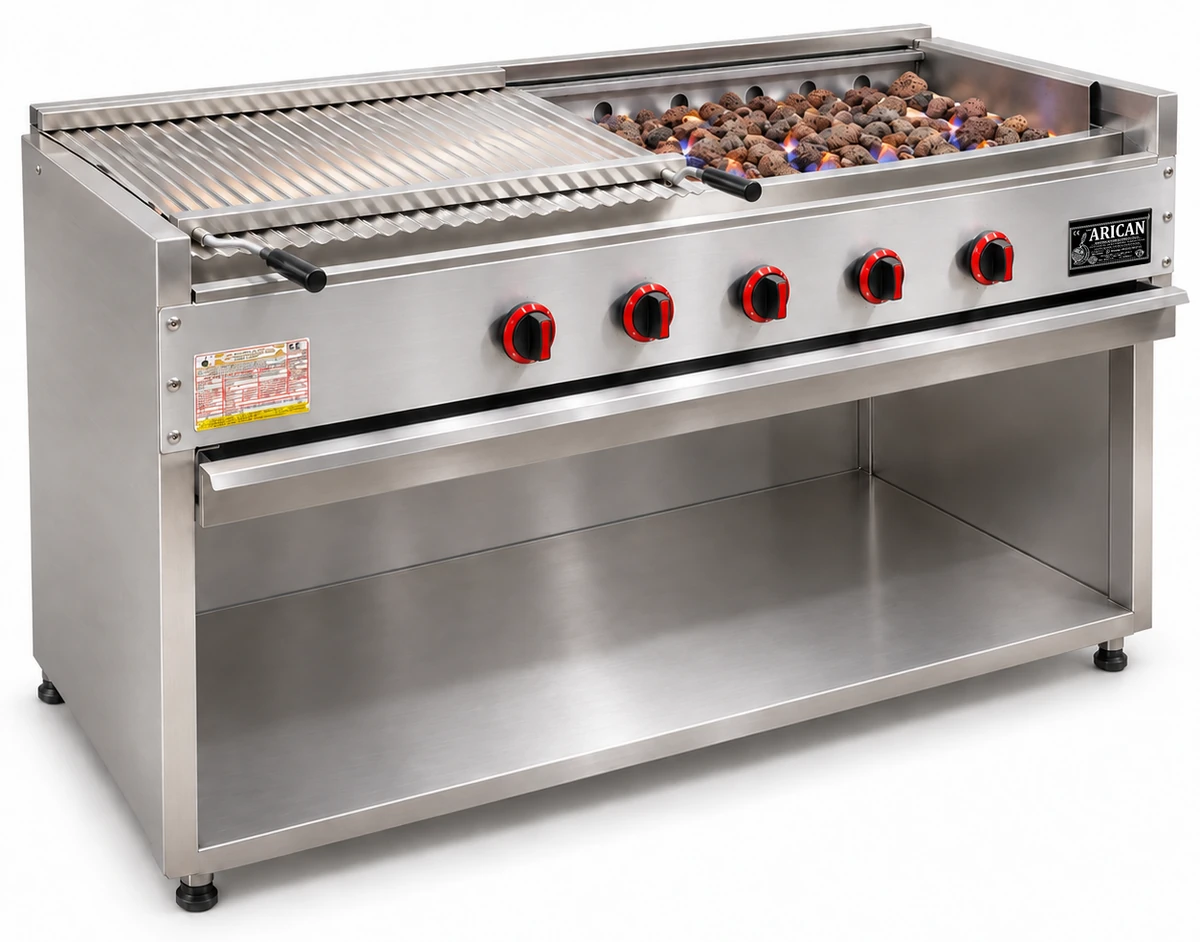 Gas-Lavasteingrill mit offenem Unterschrank · 175 cm