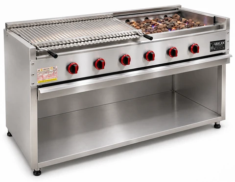 Gas and lava stone grill with open base cabinet · 200 cm
