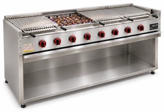 Parrilla de gas con piedra volcánica y mueble inferior abierto · 250 cm