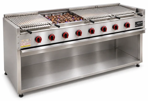 Gas and lava stone grill with open base cabinet · 250 cm