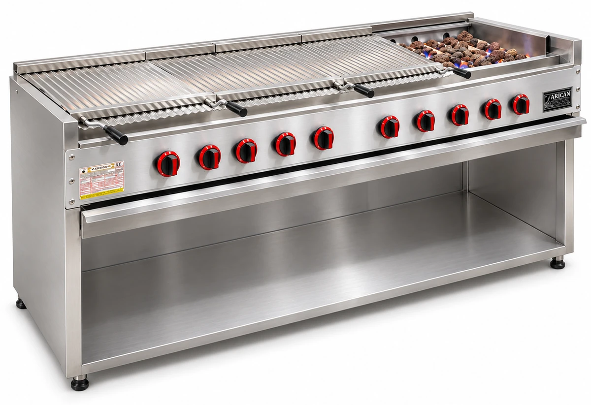 Gas-Lavasteingrill mit offenem Unterschrank · 300 cm