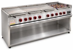 Parrilla de gas con piedra volcánica y mueble inferior abierto · 300 cm