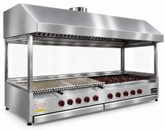 Parrilla de gas con piedra volcánica de sobremesa, campana de acero inoxidable y vidrio · 300 cm