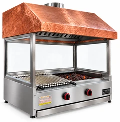 Parrilla de gas con piedra volcánica de sobremesa, campana de cobre y vidrio · 100 cm