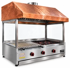 Parrilla de gas con piedra volcánica de sobremesa, campana de cobre y vidrio · 125 cm
