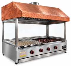 Parrilla de gas con piedra volcánica de sobremesa, campana de cobre y vidrio · 150 cm