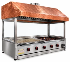 Parrilla de gas con piedra volcánica de sobremesa, campana de cobre y vidrio · 175 cm