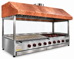 Parrilla de gas con piedra volcánica de sobremesa, campana de cobre y vidrio · 250 cm