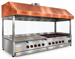 Parrilla de gas con piedra volcánica de sobremesa, campana de cobre y vidrio · 300 cm